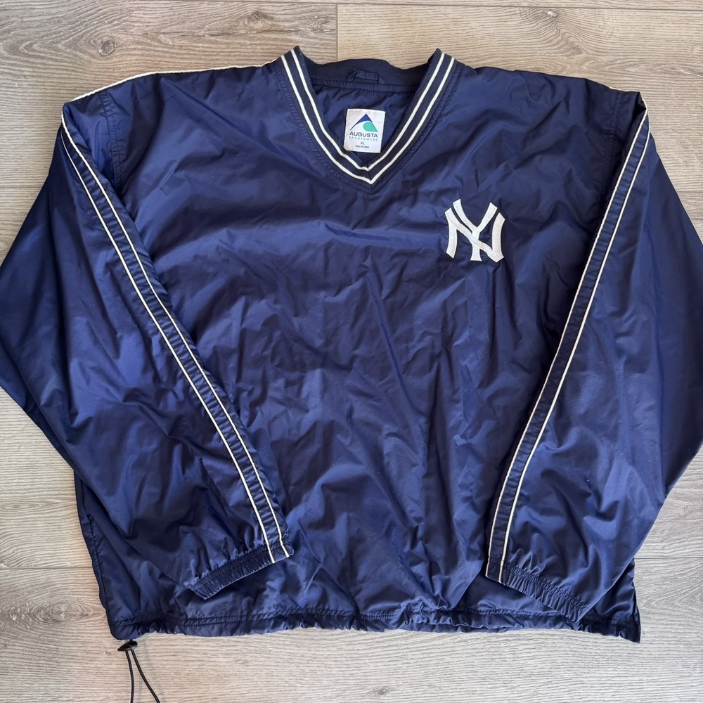 Vintage Augusta New York Yankees MLB V-Neck Pullover Windbreaker Jacket XL EUC